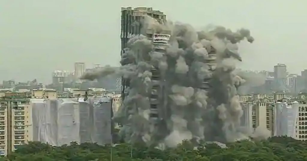 The gigantic twin towers in Noida were demolished, creating a dust empire in the surrounding area