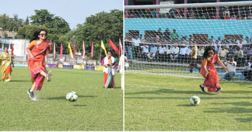 Abba! MP Mahua wearing saree playing football, video viral on social media