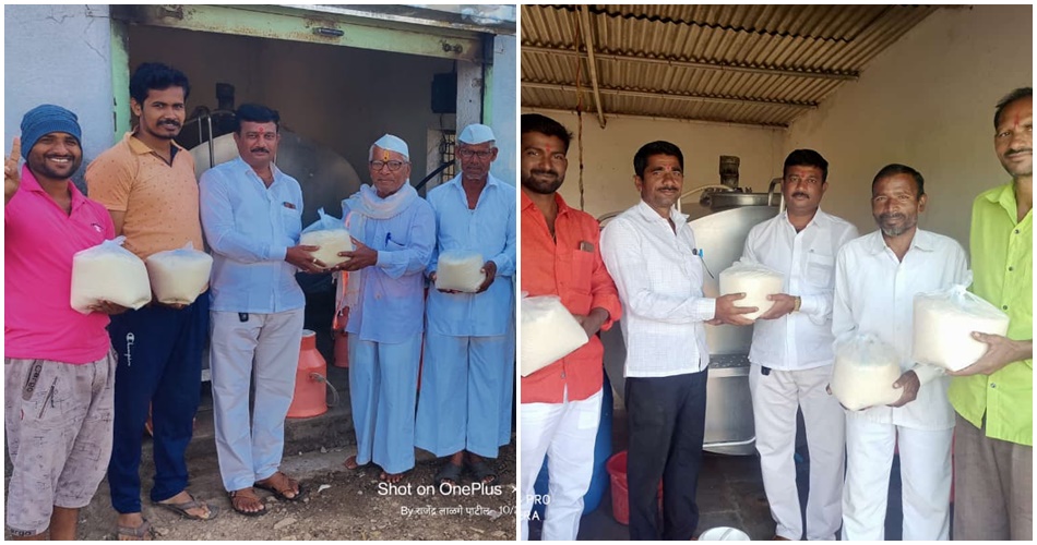 Distribution of sugar to milk producers on the occasion of Diwali on behalf of Rajmata Milk Collection Center Bahirobawadi