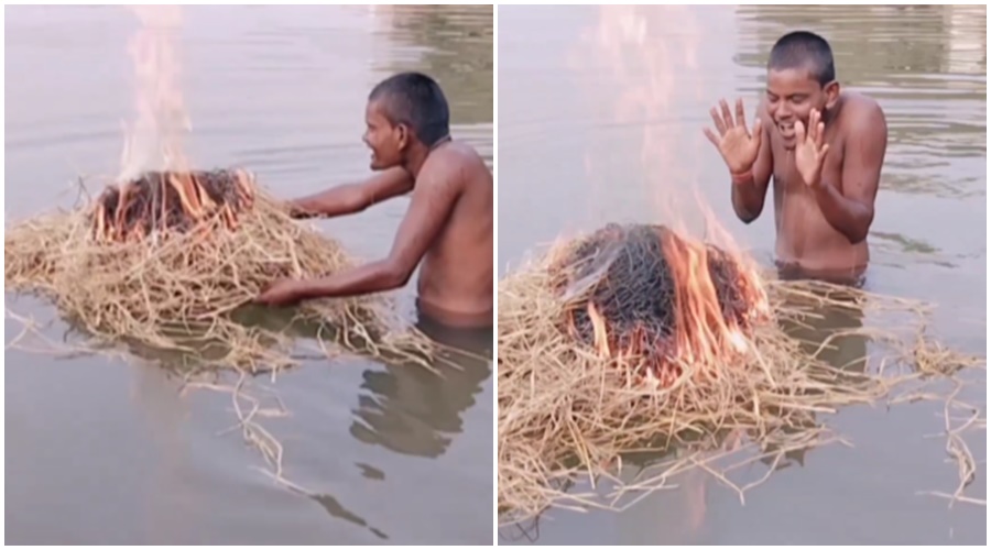 In winter, a fire was set in the water with cardboard to avoid getting cold while taking a bath