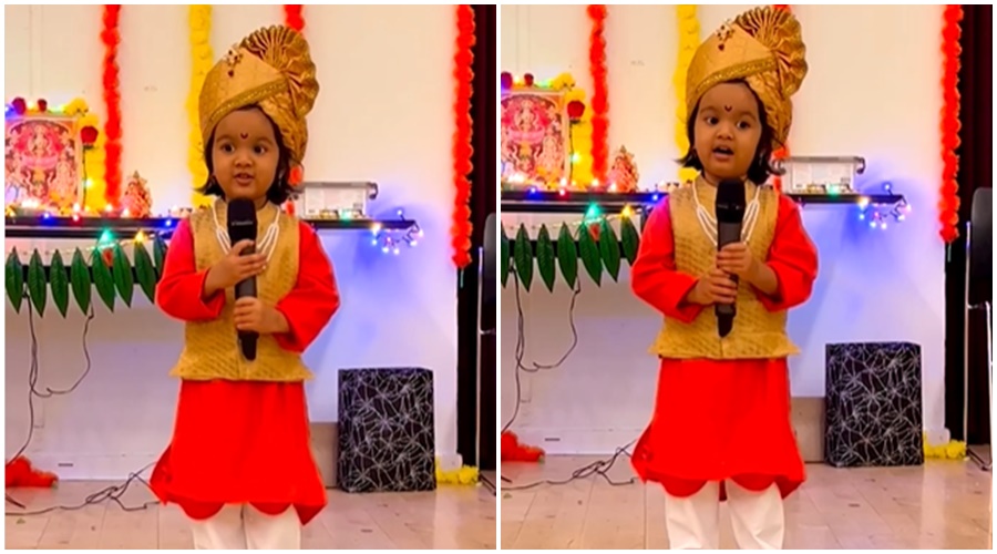 A three-year-old girl living abroad sings Shivaji Maharaj's Povade; Recorded in the India Book of Records