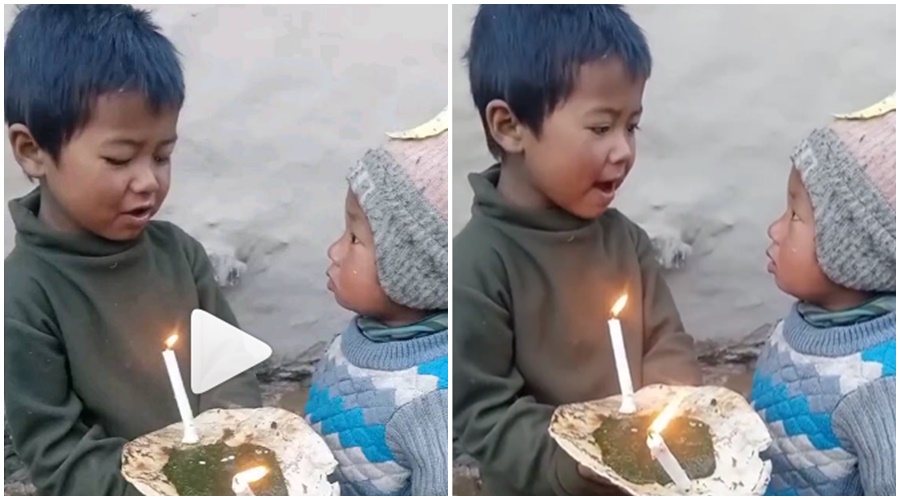 "Elder brother puts candle on bread on younger brother's birthday as there is no money for cake", watch eye-watering video