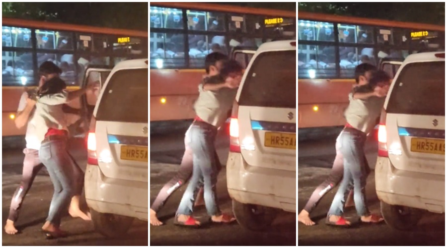 On the road, the young man brutally beat the woman and made her sit in the car; Watch the VIDEO