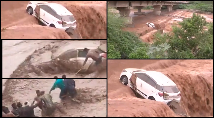 Shocking event! The woman was walking on the road with a car, suddenly there was a big flood and.. Watch the shocking VIDEO