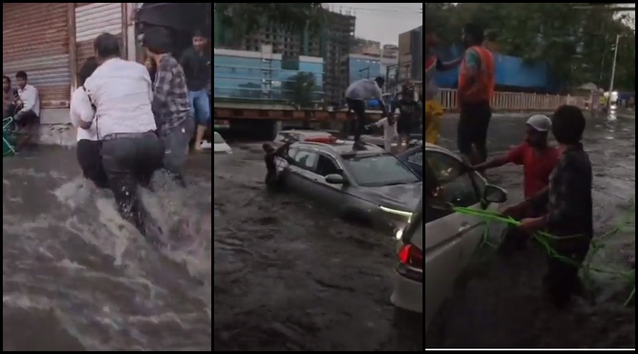 Time to rope cars in Mumbai in the rain; The woman was also swept away, see the shocking video