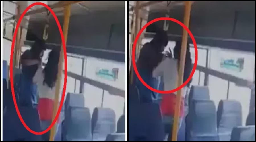 Outrageous incident! A man touches a woman where she doesn't want to in a bus, and then the woman does this... You will also be shocked after watching the video