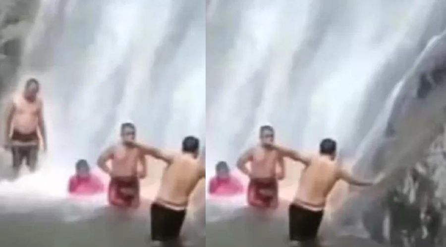 Bathing under the waterfall was fatal, debris fell on the body; Watch the shocking video